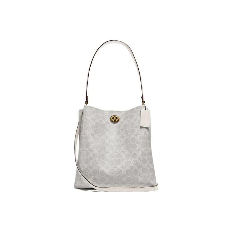 COACH Charlie Canvas With Leather Bucket Bags Crossbody Bag, Shoulder Bag Women's Pink White-0