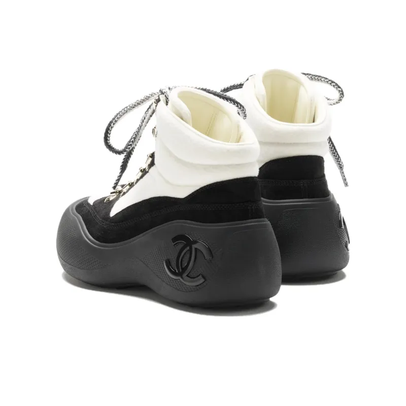 CHANEL High Top Casual Shoes Women's Ivory White And Black-4