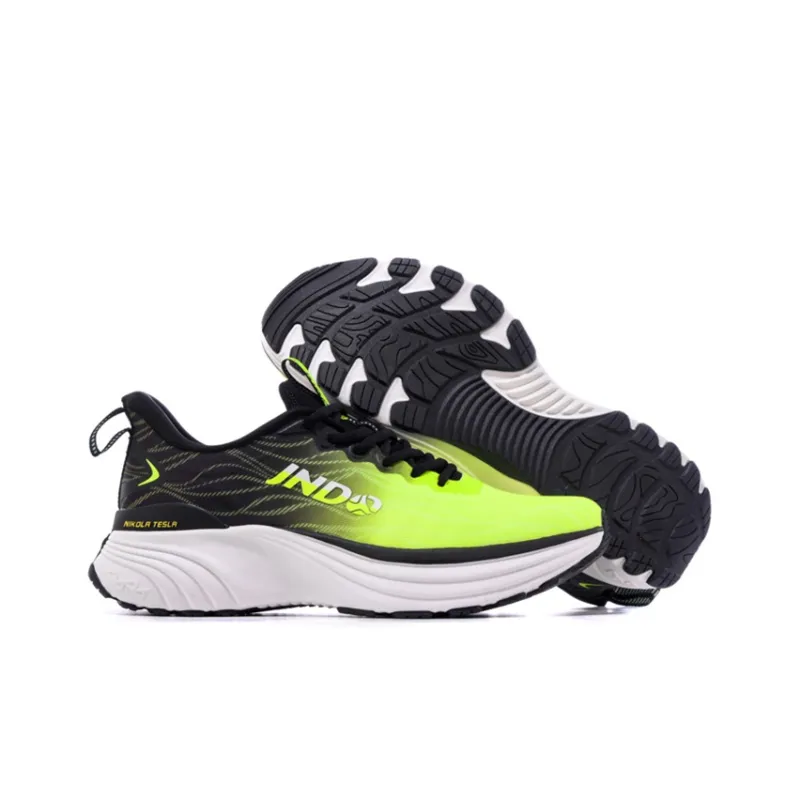 JNDO Cushioned Slip Resistant Breathable Low Top Tesla Valve Breathing Technology Running Shoes Unisex Green Black-3