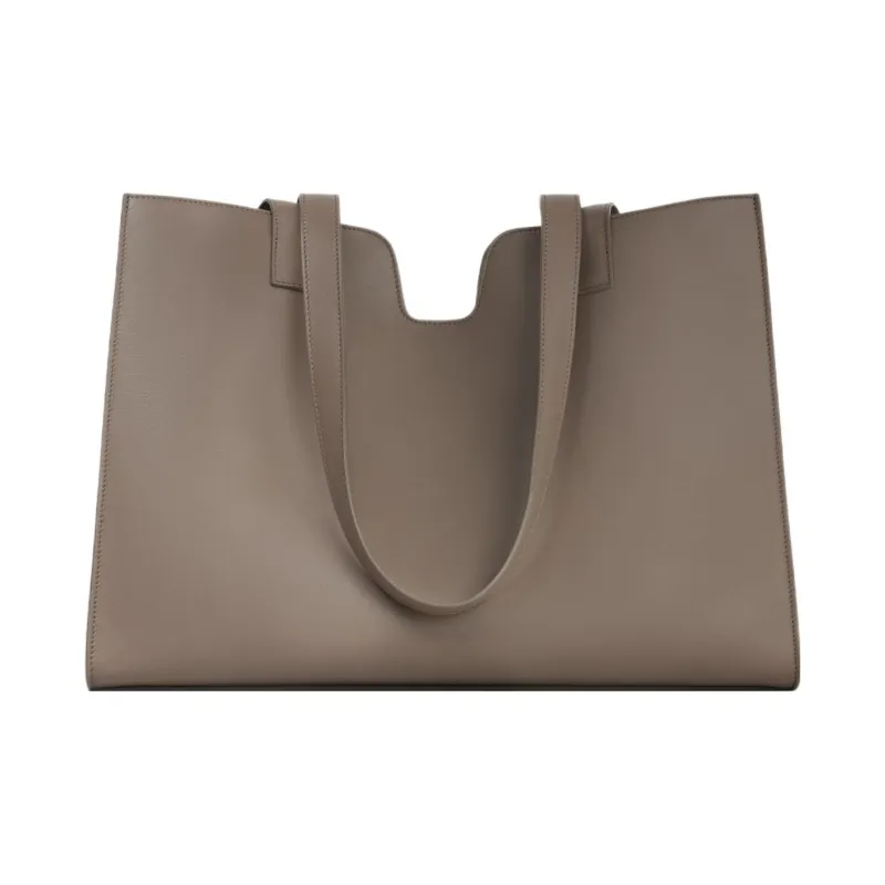 CELINE Cabas Smooth Cow Leather Tote Bag Shopping Bag Shoulder Bag Handbag Regular Women's Smoky Taupe-3