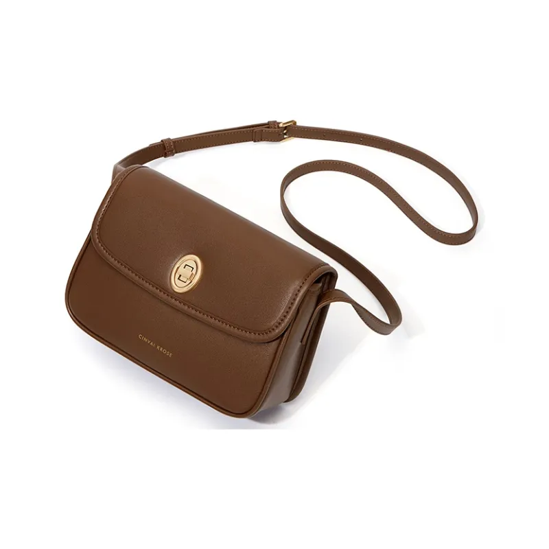 CinvaiKrose Cow Leather With Synthetic Leather Tofu Bag Shoulder Bag Small Size Women's Caramel-3