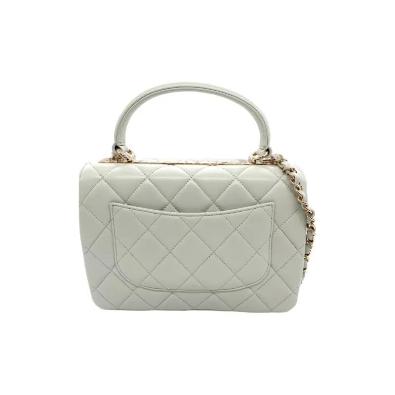 CHANEL Trendy Cc Lambskin Flap Bag, One Shoulder Handbag, Crossbody Bag Women's Light Gray Green-2