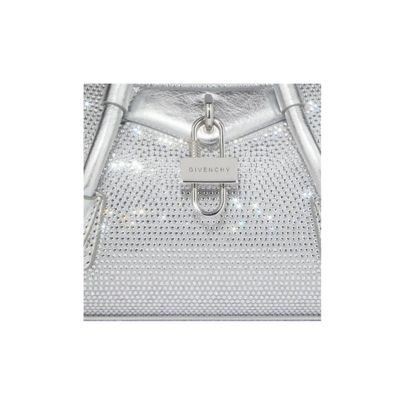 GIVENCHY Antigona Silk With Calfskin Shoulder Bag, Crossbody Bag, Handbag Mini Women's Silver Gray-5