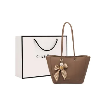 CinvaiKrose Cow Leather Tote Bag, Shopping Bag, Handbag Women's Light Coffee/Apricot