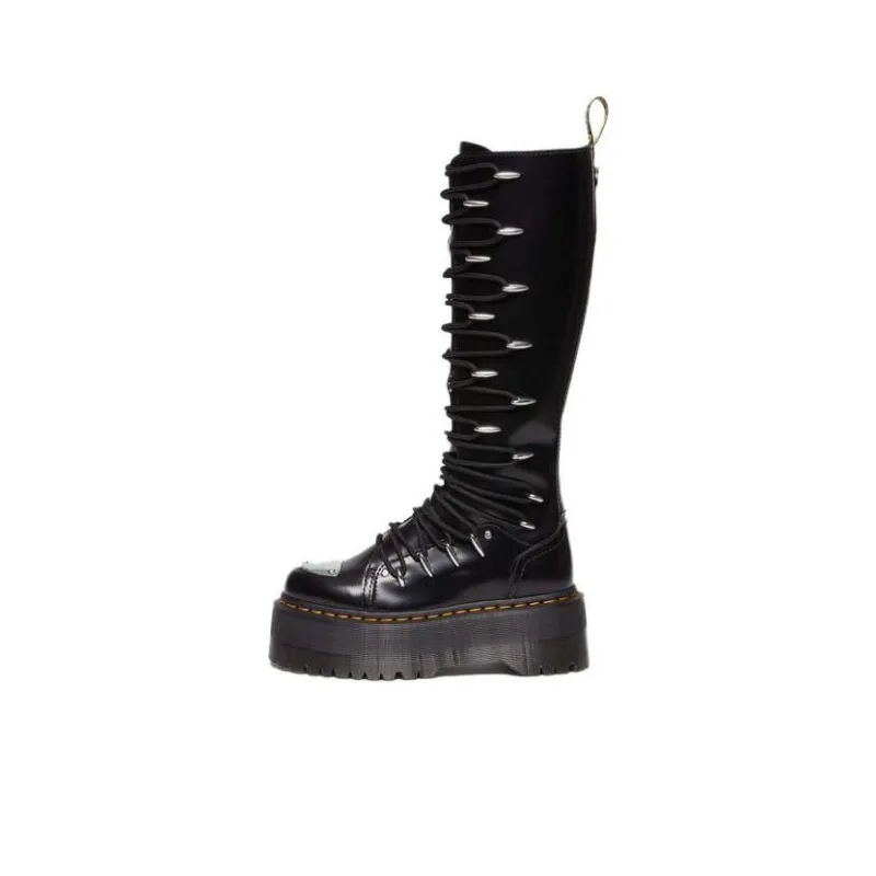 Dr.Martens Knee high Boots Women's Black Yellow Oil Color-0