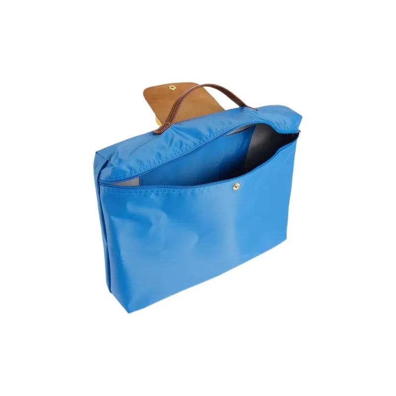 LONGCHAMP Le Pliage Green Fabric Cow Leather Patchwork Briefcases Handbags Medium Size Unisex Cobalt Blue Bag-3