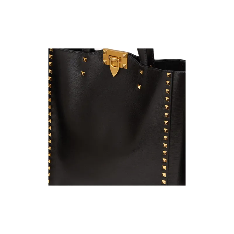 Valentino Rockstud Alcove Cow Leather Tote Bag, Shopping Bag, Crossbody Bag, Handbag Unisex Black-3