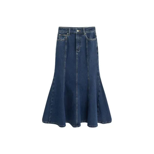 Broadcast Casual Long Skirts Women's Denim Blue