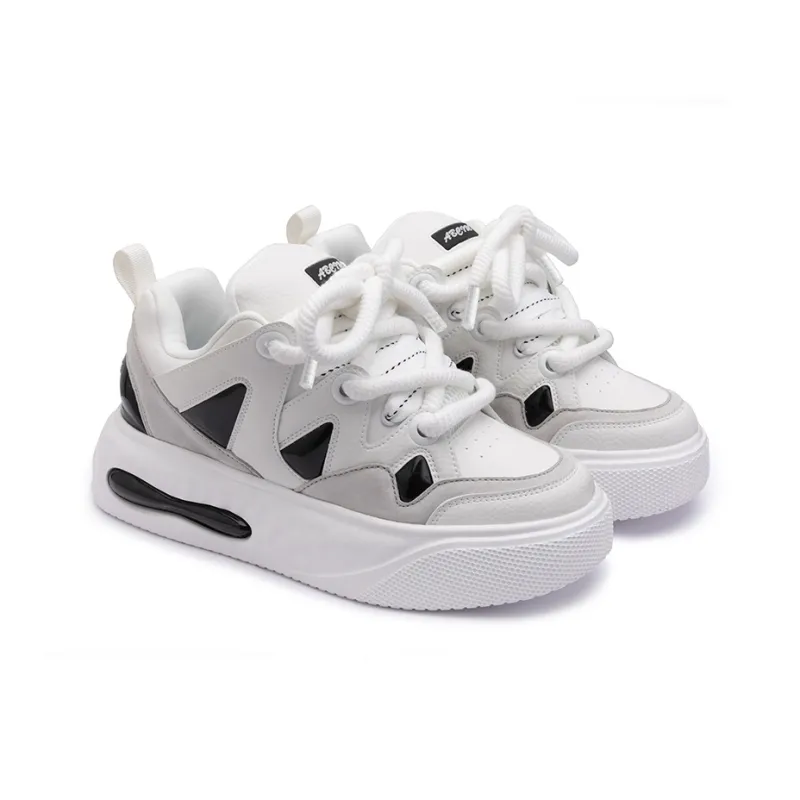 ABCIU Anti Slip And Wear Resistant Height Increasing Low Top Skateboard Shoes Unisex White Black-6
