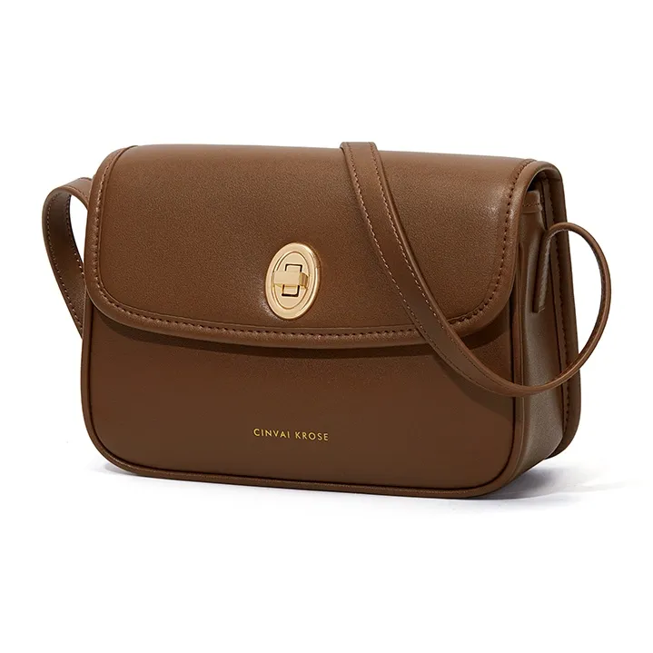 CinvaiKrose Cow Leather With Synthetic Leather Tofu Bag Shoulder Bag Small Size Women's Caramel-1
