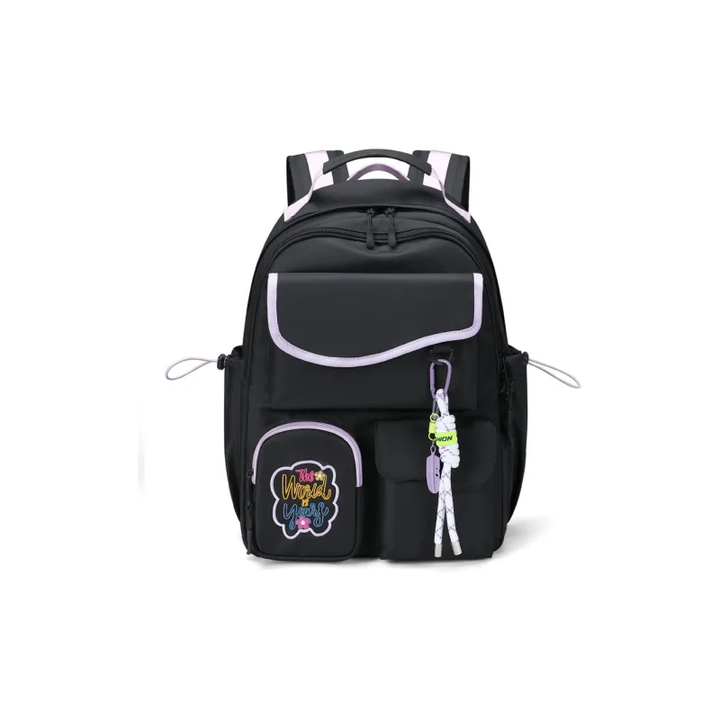 V.NINE Fabric 15-Inch Backpack For Girls Back To School Large Size Women's Creamy/Black Night Purple-1
