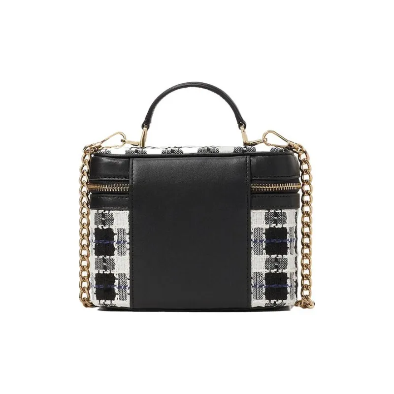 Kate Spade Flannel With Leather Box Bag, Handbag, Shoulder Bag, Crossbody Bag Women's Black White-2