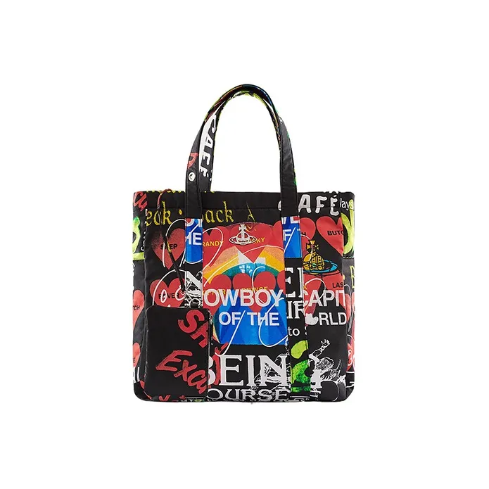 Vivienne Westwood MURRAY Recycled Polyester Tote Bag, Shopping Bag, Handbag Regular Unisex Black/Multicolor-2