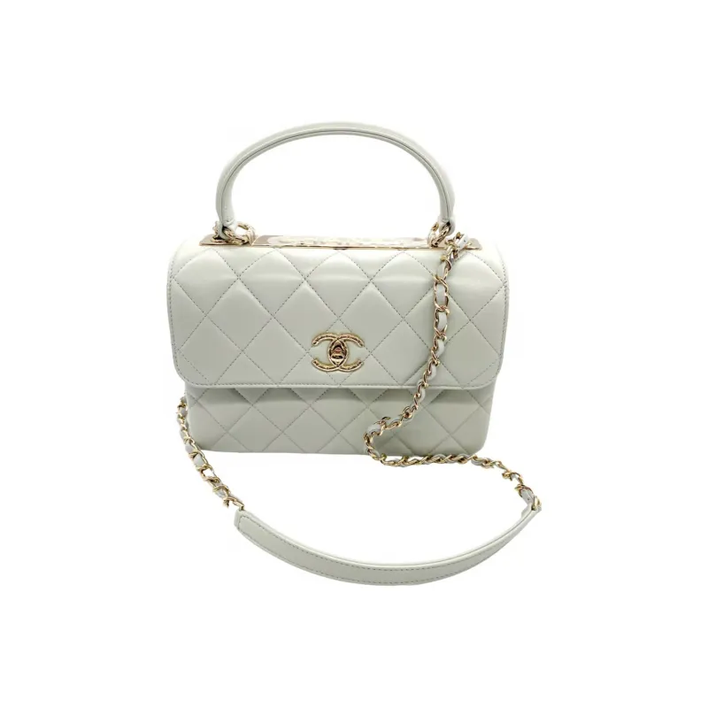 CHANEL Trendy Cc Lambskin Flap Bag, One Shoulder Handbag, Crossbody Bag Women's Light Gray Green-0