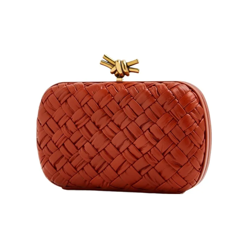 Bottega Veneta KNOT Cow Leather Evening Clutch Bag Women's Orange Red-1