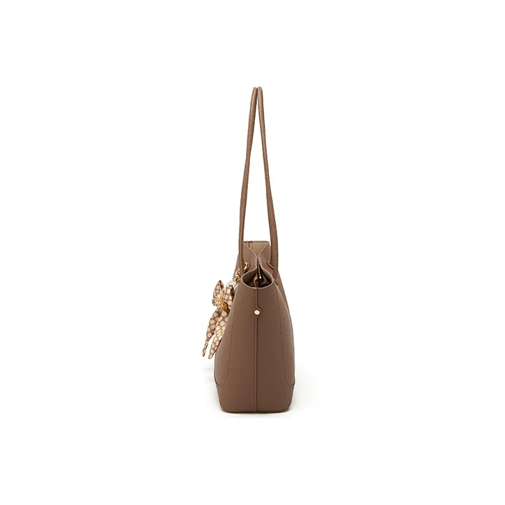 CinvaiKrose Cow Leather Tote Bag, Shopping Bag, Handbag Women's Light Coffee/Apricot-5