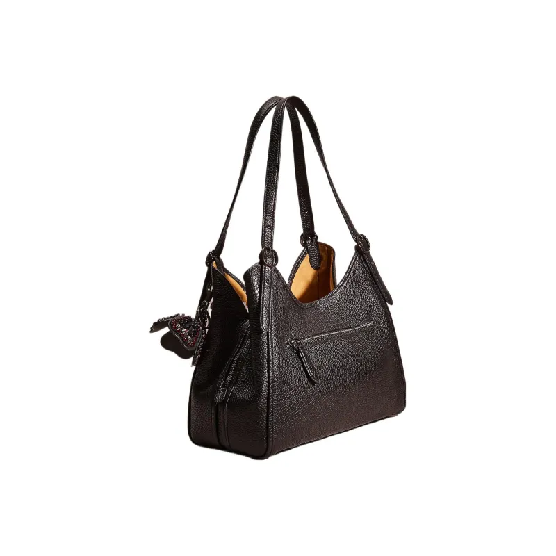 COACH Lori Eggstone Grain Leather Shoulder Bag Handbag Shoulder Bag Large Size Women's Black-1