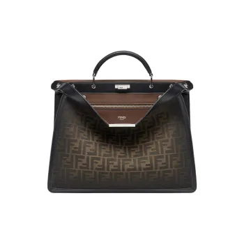 FENDI Peekaboo ISeeU Polyester With Cotton Shoulder Bag Crossbody Bag Handbag Medium Size Men's Brown