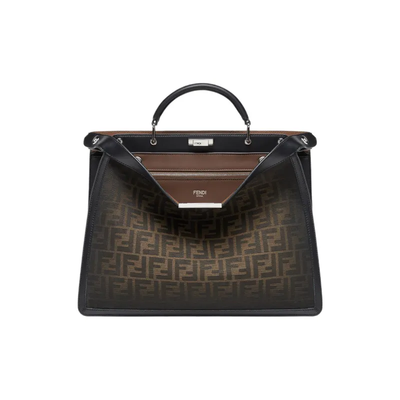 FENDI Peekaboo ISeeU Polyester With Cotton Shoulder Bag Crossbody Bag Handbag Medium Size Men's Brown-0
