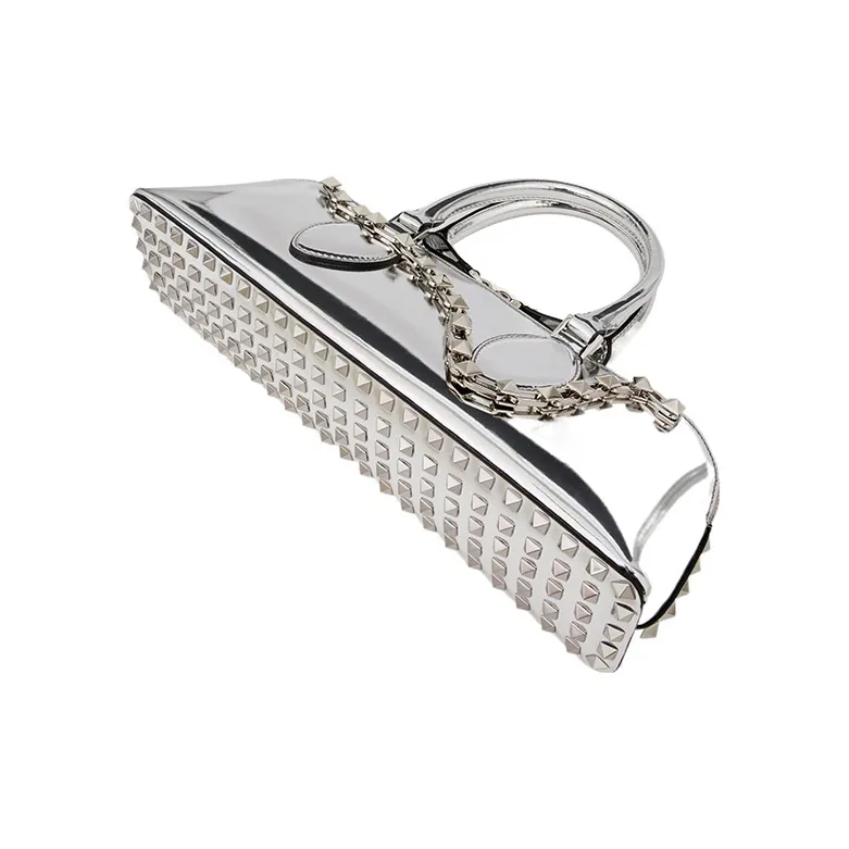 Valentino ROCKSTUD Calfskin Shoulder Bag Crossbody Bag Handbag Women's Silver-4