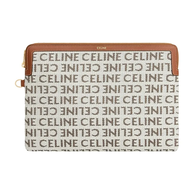CELINE Calfskin Textile Clutch Small Size Women's Natural/Tan-1