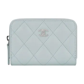 CHANEL Grain Calfskin Coin Purse Women's Light Blue