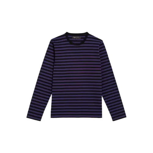 Agnes B. T-Shirts Men Purple/Black Stripes