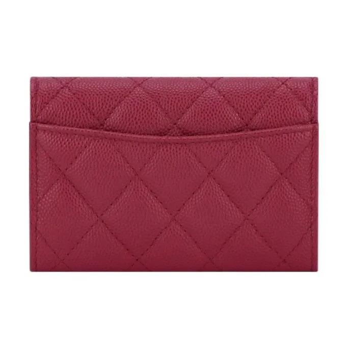 CHANEL Grain Calfskin Card Holder Women's Burgundy-1