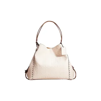 COACH Edie Leather Tote Bag Shopping Bag Handbag Shoulder Bag Large Size Women's White