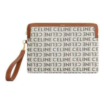 CELINE Calfskin Textile Clutch Small Size Women's Natural/Tan
