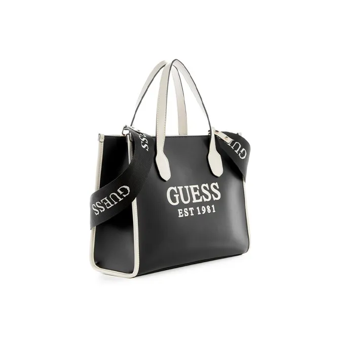 GUESS Polyurethane Tote Bag Shopping Bag Shoulder Bag Crossbody Bag Handbag Small Size Women's Black-1