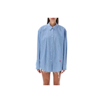 Alexander Wang Apple Boyfriend Shirt In Compact Cotton Blue/White