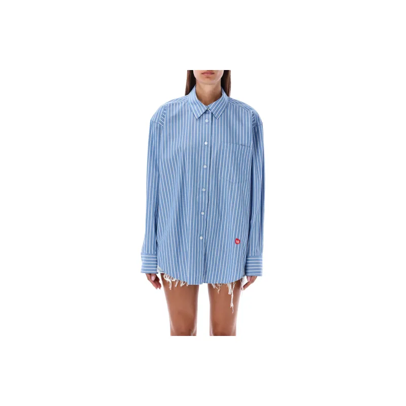 Alexander Wang Apple Boyfriend Shirt In Compact Cotton Blue/White-0