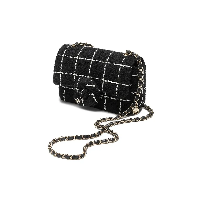 CHANEL Wool Twill Soft Woolen Flap Bag, Crossbody Bag, Shoulder Bag Trumpets Women's Black & White-1