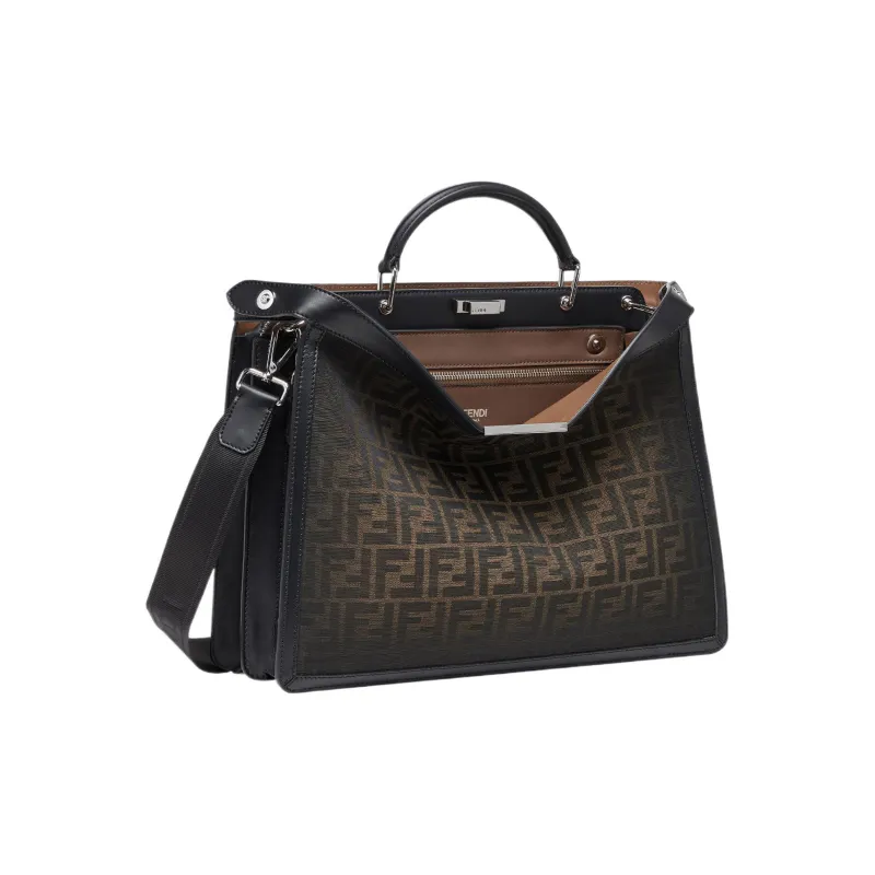 FENDI Peekaboo ISeeU Polyester With Cotton Shoulder Bag Crossbody Bag Handbag Medium Size Men's Brown-2