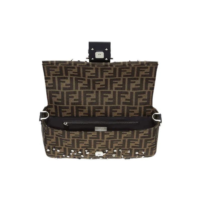 FENDI Baguette Calfskin With Polyester And Cotton Shoulder Bag, Crossbody Bag, Handbag Regular Men's Brown-3