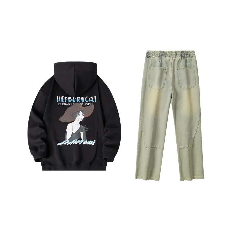 Hepburn Cat Sweatshirt Sets Unisex-1