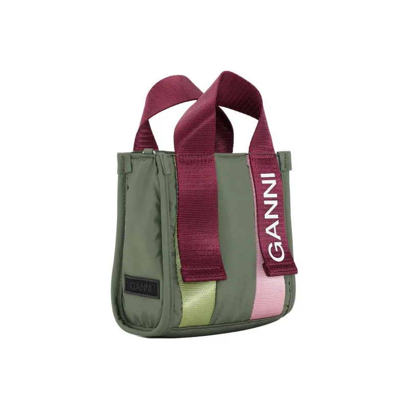 GANNI Recycled Polyester Tote Bag Shopping Bag Shoulder Bag Crossbody Bag Handbag Mini Women's Green-1