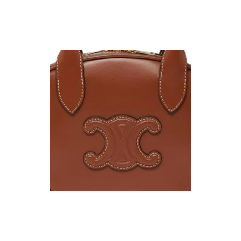 CELINE Smooth Calf Leather Bowling Bag Handbag Mini Women's Tan-3