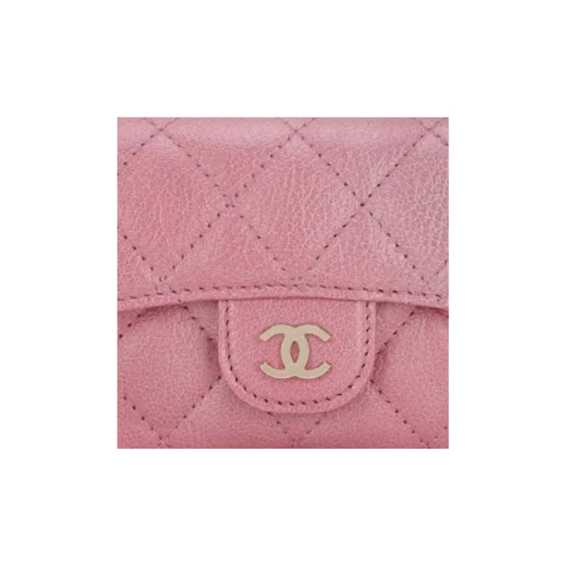 CHANEL Goatskin Card Holder Regular Women's Light Pink-3