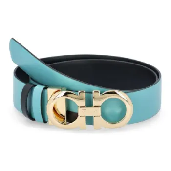 FERRAGAMO Solid Color Smooth Buckle Leather Belts Women's Blue Width: 4CM