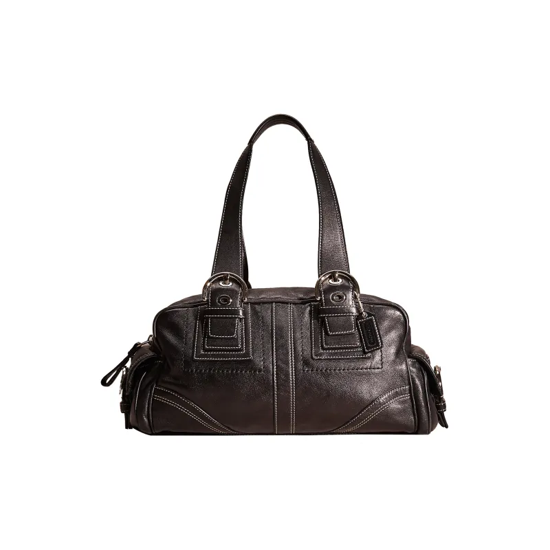COACH Soho Leather Briefcase One Shoulder Handbag Large Size Men's Black-0