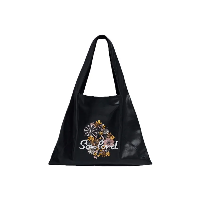 SOMLORD Microfiber Soft Leather Embroidery Tote Bag, Shopping Bag, Handbag, Shoulder Bag Unisex Classic Black-1