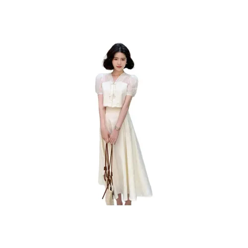 Letter Two Piece Skirt Sets Women's Milk White