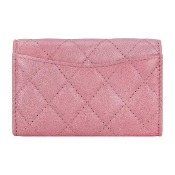 CHANEL Goatskin Card Holder Regular Women's Light Pink-1