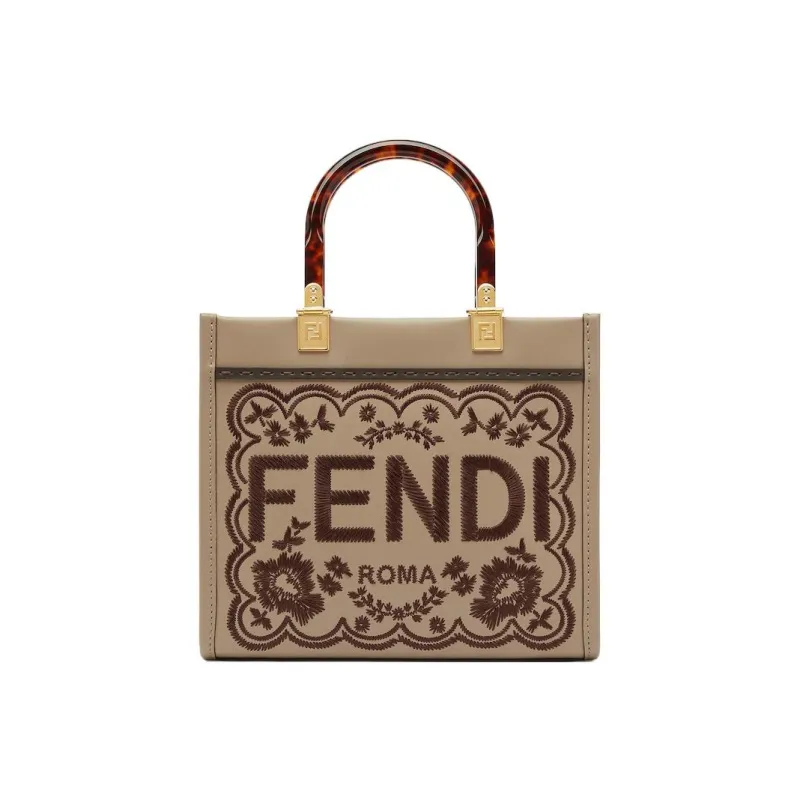 FENDI Sunshine Leather Tote Bag Shopping Bag Shoulder Bag Crossbody Bag Handbag Small Size Women's Dove Gray-0