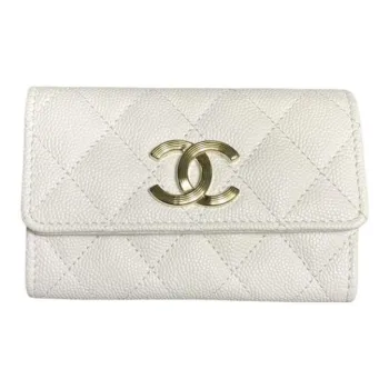 CHANEL Litchi Grain Calfskin Wallet, Card Holder Unisex White