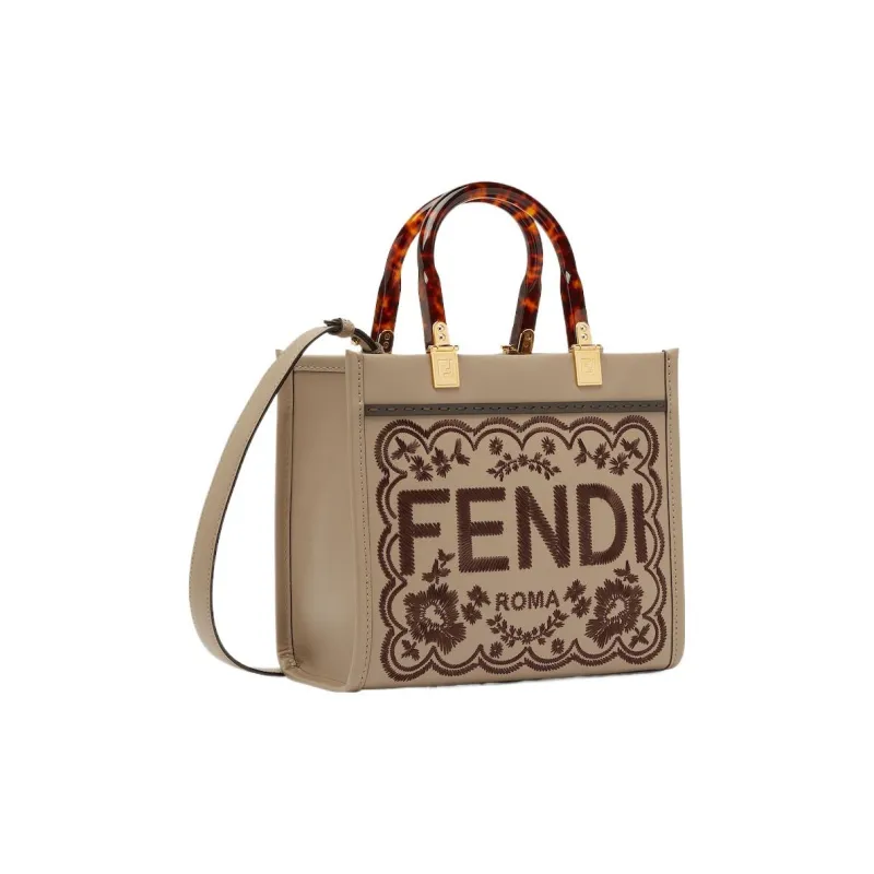 FENDI Sunshine Leather Tote Bag Shopping Bag Shoulder Bag Crossbody Bag Handbag Small Size Women's Dove Gray-1