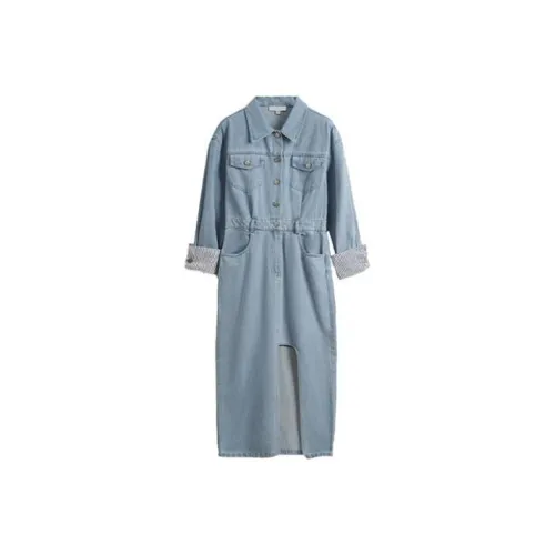 Olrain Long-Sleeved Dresses Women's Light Blue Denim