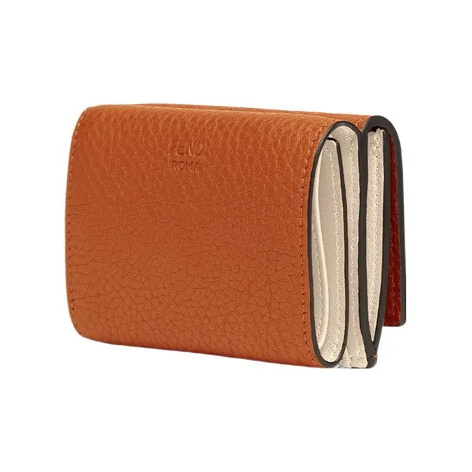 FENDI Peekaboo Cow Leather Wallet Extra Mini Women's Brown-1